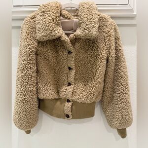 Tularosa Cropped Teddy Sherpa Jacket in Beige